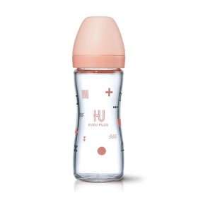 BÌNH SỮA THUỶ TINH KU-PLUS CỔ RỘNG KU5885 - MÀU HỒNG - 240ML
