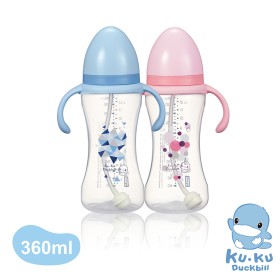 BÌNH SỮA CỔ RỘNG NHỰA PP CÓ TAY CẦM KU5935 - 360ML